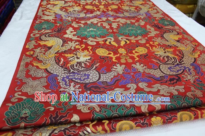 Chinese Traditional Clothing Palace Dragons Pattern Cheongsam Red Brocade Ancient Costume Xiuhe Suit Satin Fabric Hanfu Material