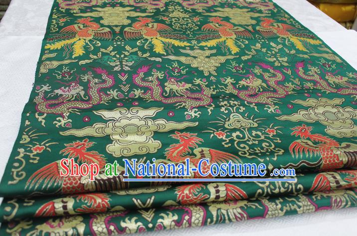 Chinese Traditional Clothing Palace Dragons Phoenix Pattern Cheongsam Green Brocade Ancient Costume Xiuhe Suit Satin Fabric Hanfu Material