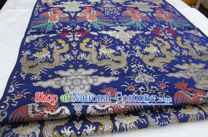 Chinese Traditional Clothing Palace Dragons Phoenix Pattern Cheongsam Blue Brocade Ancient Costume Xiuhe Suit Satin Fabric Hanfu Material