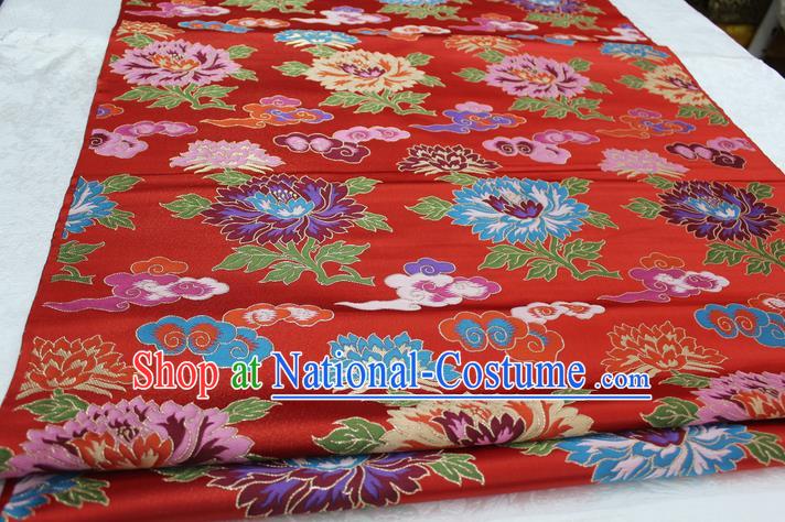 Chinese Traditional Clothing Palace Flowers Pattern Cheongsam Red Nanjing Brocade Ancient Costume Xiuhe Suit Satin Fabric Hanfu Material