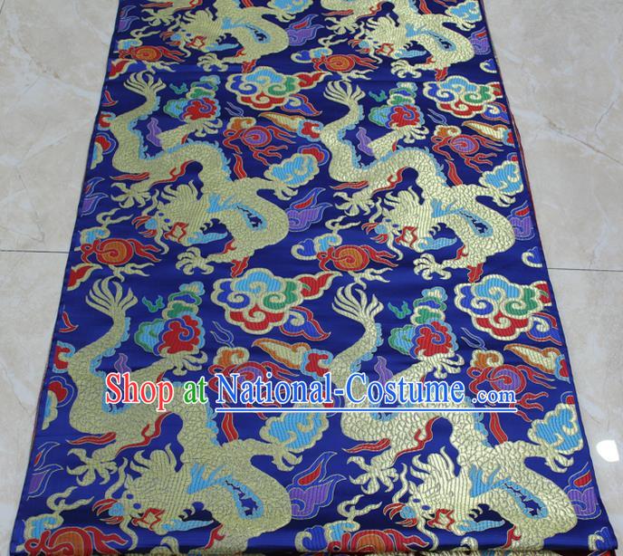 Chinese Traditional Clothing Palace Dragons Pattern Cheongsam Blue Brocade Ancient Costume Tang Suit Satin Fabric Hanfu Material