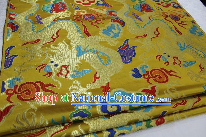 Chinese Traditional Clothing Palace Dragons Pattern Cheongsam Yellow Brocade Ancient Costume Tang Suit Satin Fabric Hanfu Material