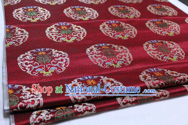 Chinese Traditional Clothing Palace Pattern Tang Suit Wine Red Brocade Ancient Costume Mongolian Robe Satin Fabric Hanfu Material