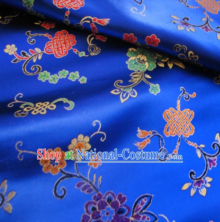 Chinese Traditional Clothing Royal Court Chinese Knots Pattern Tang Suit Royalblue Brocade Ancient Costume Cheongsam Satin Fabric Hanfu Material