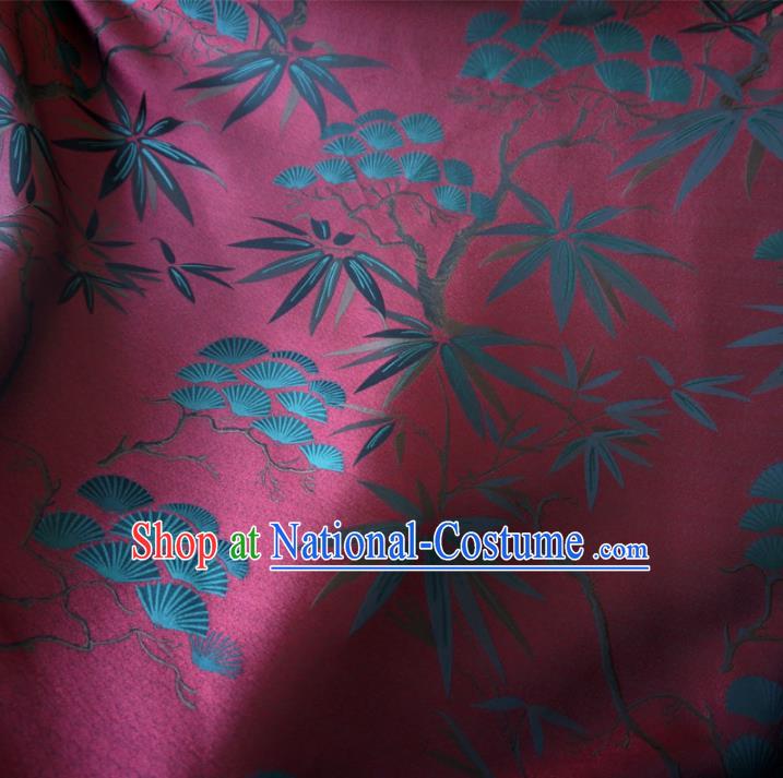 Chinese Traditional Clothing Royal Court Pine Bamboo Pattern Tang Suit Wine Red Brocade Ancient Costume Cheongsam Satin Fabric Hanfu Material