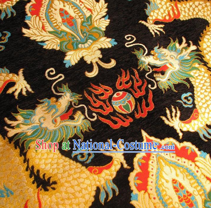 Chinese Traditional Royal Court Dragons Pattern Black Brocade Ancient Costume Tang Suit Cheongsam Bourette Fabric Hanfu Material