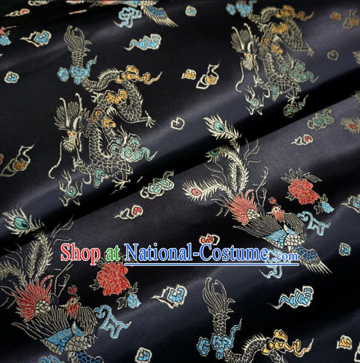 Chinese Traditional Royal Court Dragons Pattern Black Brocade Ancient Costume Tang Suit Cheongsam Bourette Fabric Hanfu Material