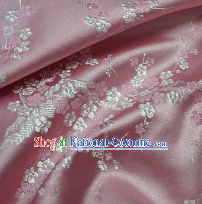 Chinese Traditional Royal Court Wintersweet Pattern Pink Brocade Ancient Costume Tang Suit Cheongsam Bourette Fabric Hanfu Material