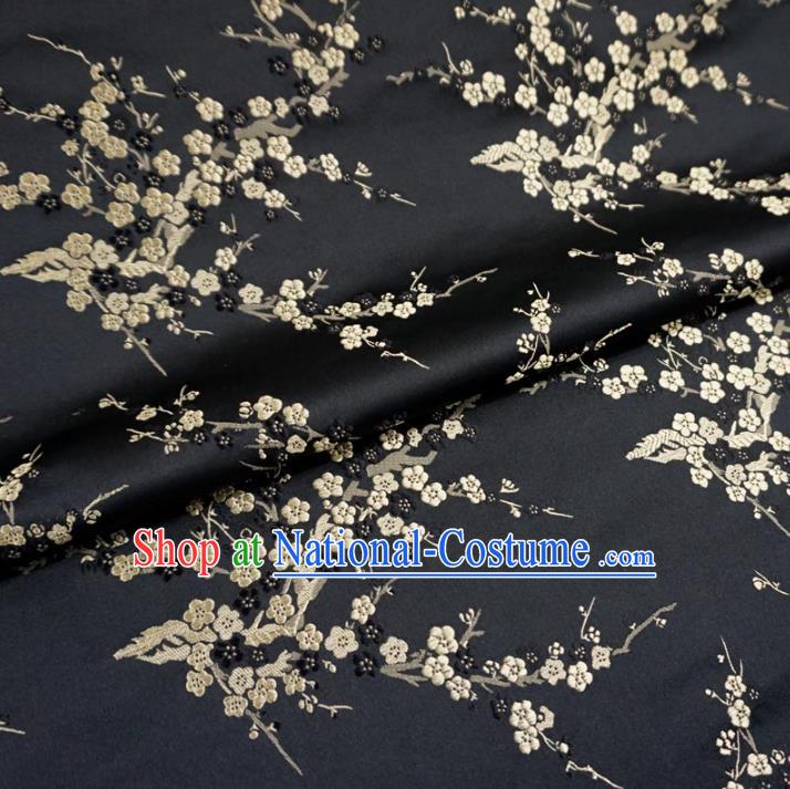 Chinese Traditional Royal Court Wintersweet Pattern Black Brocade Ancient Costume Tang Suit Cheongsam Bourette Fabric Hanfu Material