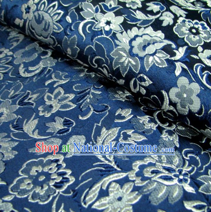 Chinese Traditional Royal Court Wintersweet Pattern Blue Brocade Ancient Costume Tang Suit Cheongsam Bourette Fabric Hanfu Material