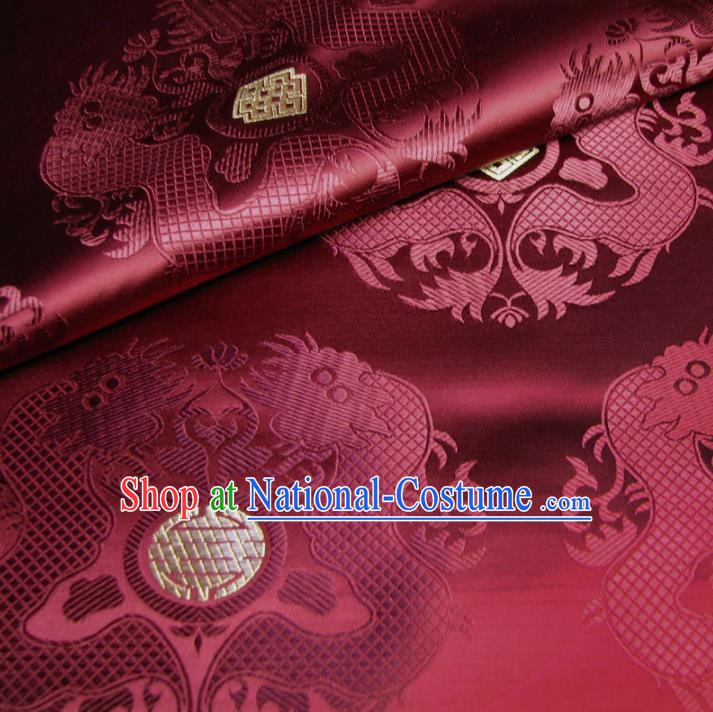 Chinese Traditional Royal Court Dragons Pattern Wine Red Brocade Ancient Costume Tang Suit Cheongsam Bourette Fabric Hanfu Material