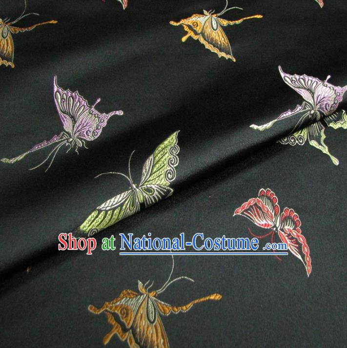 Chinese Traditional Clothing Royal Court Butterfly Pattern Tang Suit Black Brocade Ancient Costume Cheongsam Satin Fabric Hanfu Material