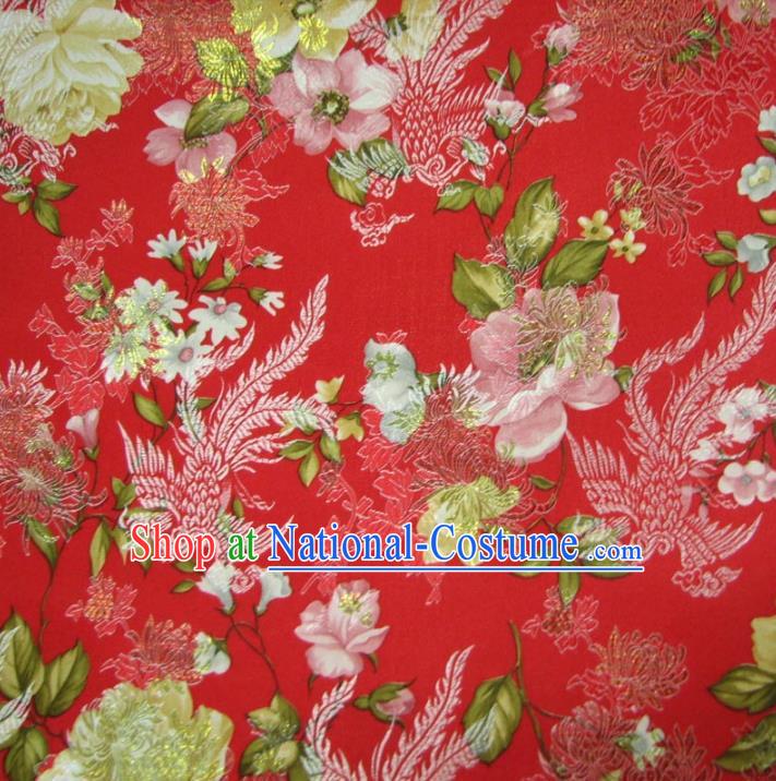 Chinese Traditional Royal Court Dragons Phoenix Peony Pattern Red Brocade Ancient Costume Tang Suit Cheongsam Bourette Fabric Hanfu Material