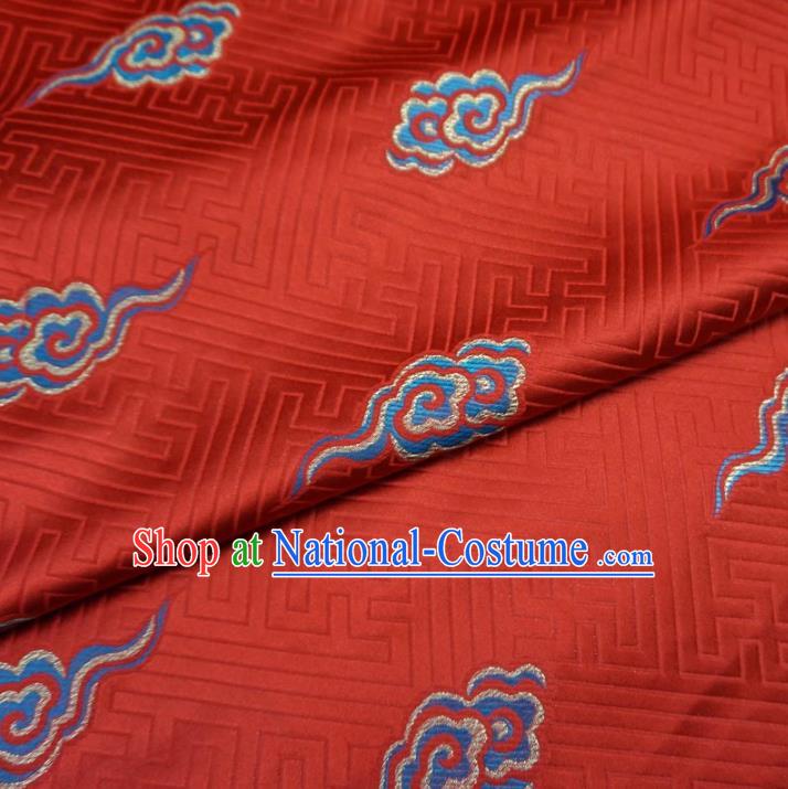 Chinese Traditional Royal Court Dragons Cloud Pattern Red Brocade Ancient Costume Tang Suit Cheongsam Bourette Fabric Hanfu Material