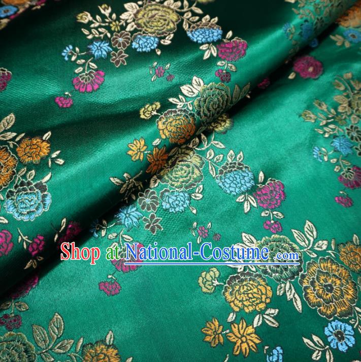 Chinese Traditional Royal Court Flowers Pattern Green Brocade Ancient Costume Tang Suit Cheongsam Bourette Fabric Hanfu Material