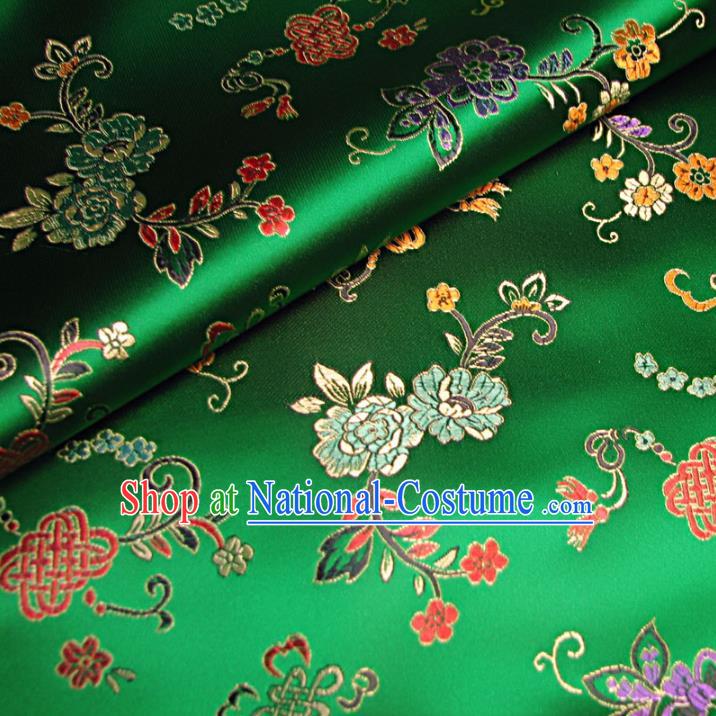 Chinese Traditional Royal Court Chinese Knots Pattern Green Brocade Ancient Costume Tang Suit Cheongsam Bourette Fabric Hanfu Material