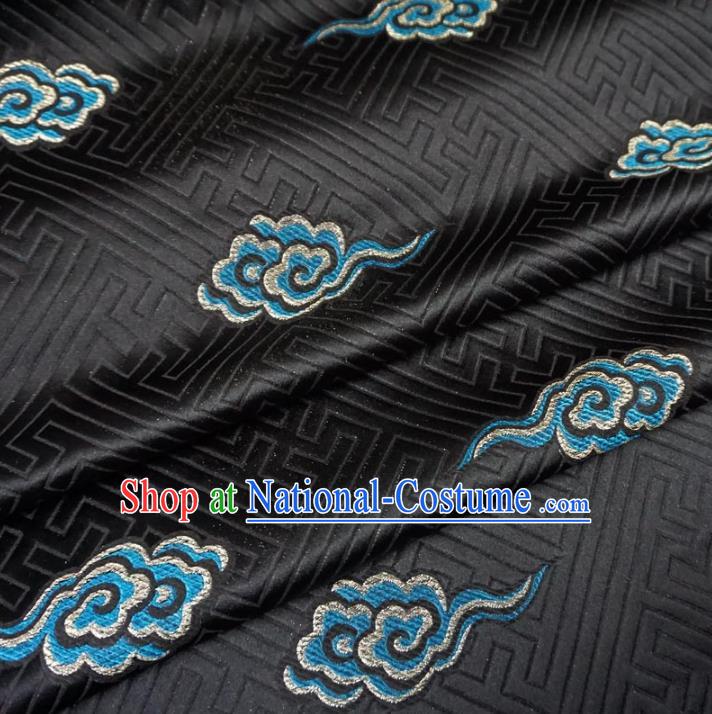 Chinese Traditional Royal Court Clouds Pattern Black Brocade Ancient Costume Tang Suit Cheongsam Bourette Fabric Hanfu Material