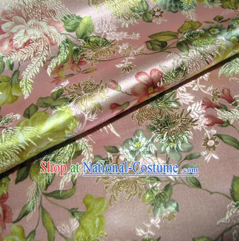 Chinese Traditional Royal Court Peony Pattern Pink Brocade Ancient Costume Tang Suit Cheongsam Bourette Fabric Hanfu Material