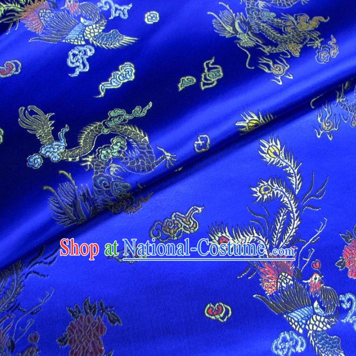 Chinese Traditional Royal Court Dragon Phoenix Pattern Royalblue Brocade Ancient Costume Tang Suit Cheongsam Bourette Fabric Hanfu Material