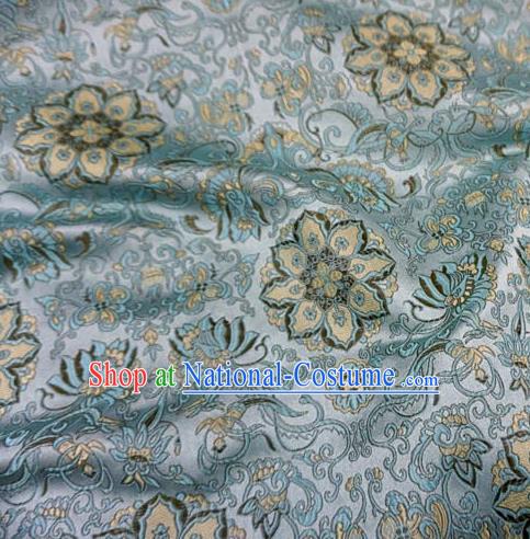 Chinese Traditional Royal Court Flowers Pattern Blue Brocade Ancient Costume Tang Suit Cheongsam Bourette Fabric Hanfu Material