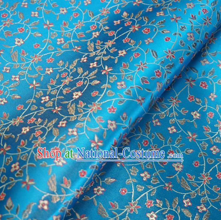 Chinese Traditional Royal Court Pattern Blue Brocade Fabric Ancient Costume Tang Suit Cheongsam Hanfu Material