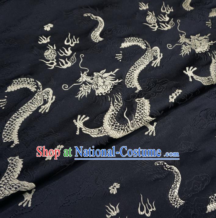 Chinese Traditional Royal Court Dragons Pattern Black Brocade Fabric Ancient Costume Tang Suit Cheongsam Hanfu Material