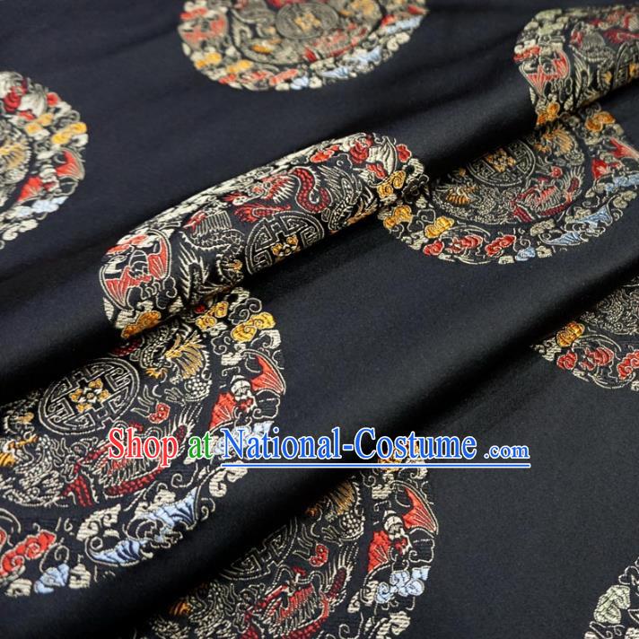 Chinese Traditional Royal Court Dragons Pattern Black Brocade Fabric Ancient Costume Tang Suit Cheongsam Hanfu Material