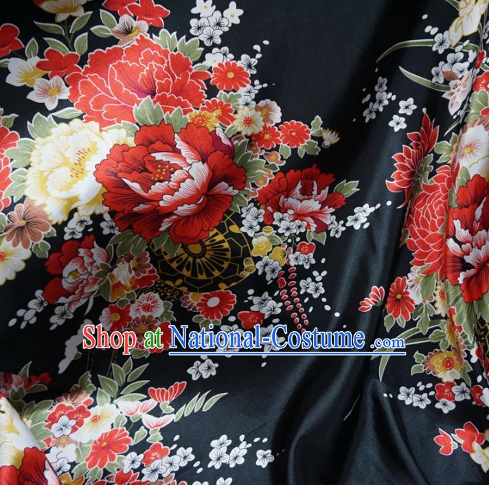 Chinese Traditional Clothing Royal Court Pattern Tang Suit Black Brocade Ancient Costume Cheongsam Satin Fabric Hanfu Material