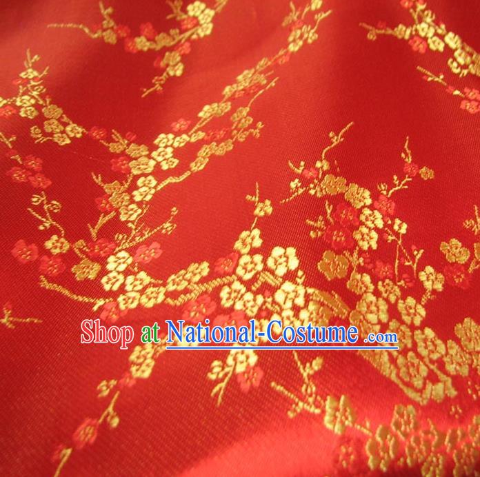 Chinese Traditional Royal Court Wintersweet Pattern Red Brocade Xiuhe Suit Fabric Ancient Costume Tang Suit Cheongsam Hanfu Material