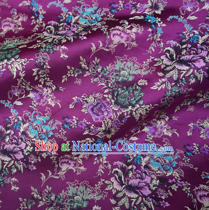 Chinese Traditional Royal Court Printing Flowers Purple Brocade Xiuhe Suit Fabric Ancient Costume Tang Suit Cheongsam Hanfu Material