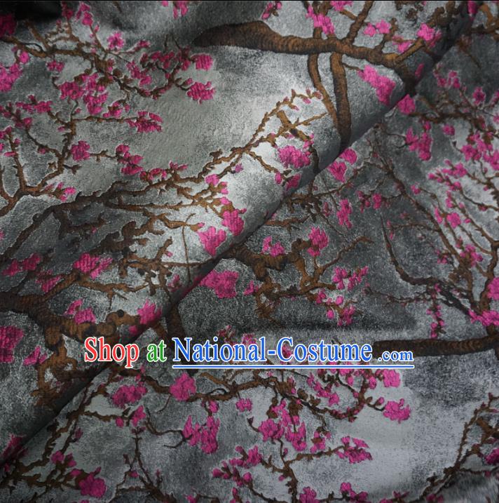 Chinese Traditional Royal Court Wintersweet Pattern Grey Brocade Xiuhe Suit Fabric Ancient Costume Tang Suit Cheongsam Hanfu Material