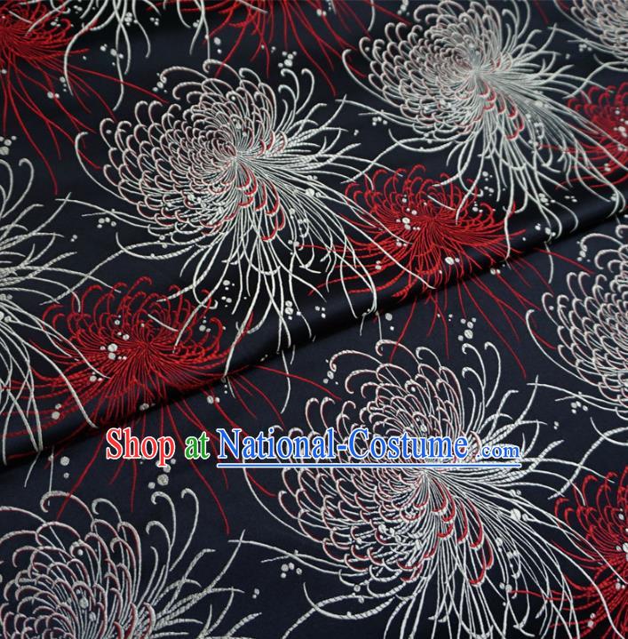 Chinese Traditional Royal Court Chrysanthemum Pattern Black Brocade Xiuhe Suit Fabric Ancient Costume Tang Suit Cheongsam Hanfu Material