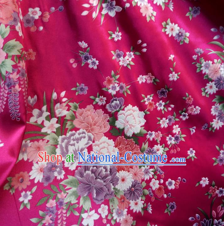 Chinese Traditional Royal Court Printing Flowers Pattern Rosy Brocade Xiuhe Suit Fabric Ancient Costume Tang Suit Cheongsam Hanfu Material