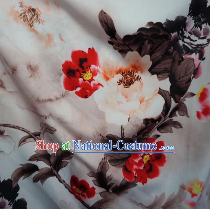 Chinese Traditional Royal Court Printing Flowers Pattern White Brocade Xiuhe Suit Fabric Ancient Costume Tang Suit Cheongsam Hanfu Material