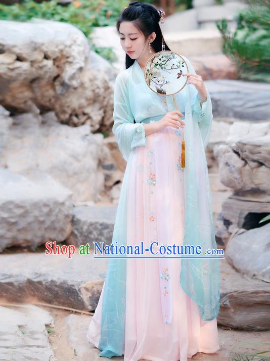 Traditional Chinese Tang Dynasty Palace Lady Fairy Princess Hanfu Embroidered Costume for Women