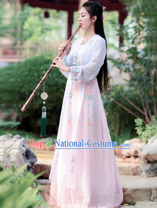 Traditional Chinese Tang Dynasty Palace Lady Ancient Fairy Princess Hanfu Embroidered Costume for Women