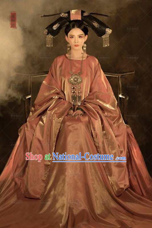 Chinese Ancient Empress Clothing Necklace Hair Accessories and Wigs Complete Set