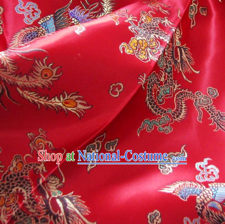 Chinese Traditional Royal Palace Dragon Phoenix Pattern Design Red Brocade Xiuhe Suit Fabric Ancient Costume Tang Suit Cheongsam Hanfu Material