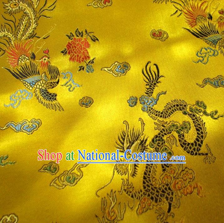 Chinese Traditional Royal Palace Dragon Phoenix Pattern Design Yellow Brocade Xiuhe Suit Fabric Ancient Costume Tang Suit Cheongsam Hanfu Material