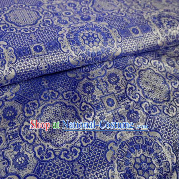 Chinese Traditional Royal Palace Pattern Design Blue Brocade Mongolian Robe Fabric Ancient Costume Tang Suit Cheongsam Hanfu Material