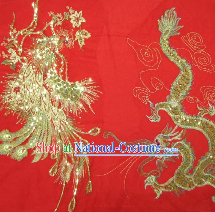 Chinese Traditional Royal Palace Dragon Phoenix Pattern Design Red Brocade Xiuhe Suit Fabric Ancient Costume Tang Suit Cheongsam Hanfu Material