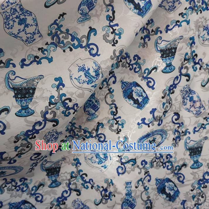 Chinese Traditional Royal Palace Pattern Design White Brocade Xiuhe Suit Fabric Ancient Costume Tang Suit Cheongsam Hanfu Material