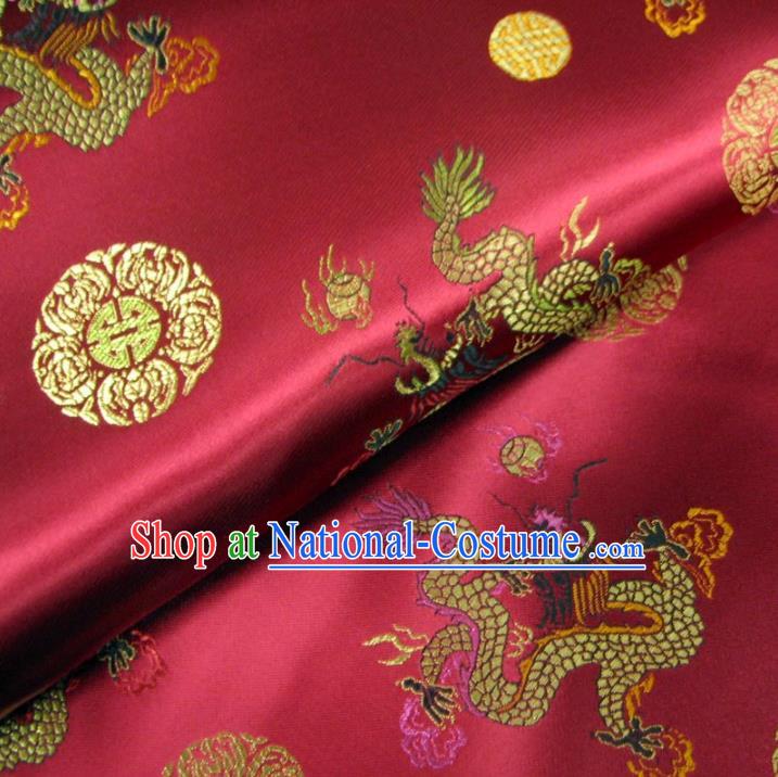 Chinese Traditional Royal Palace Dragons Pattern Design Wine Red Brocade Fabric Ancient Costume Tang Suit Cheongsam Hanfu Material