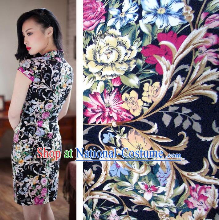 Chinese Traditional Royal Palace Pattern Design Black Brocade Fabric Ancient Costume Tang Suit Cheongsam Hanfu Material