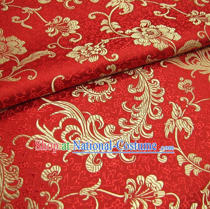 Chinese Traditional Royal Palace Pteris Pattern Design Red Brocade Fabric Ancient Costume Tang Suit Cheongsam Hanfu Material