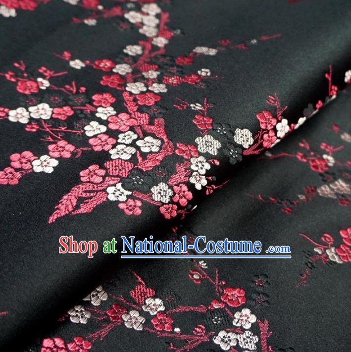 Chinese Traditional Royal Palace Wintersweet Pattern Design Black Brocade Fabric Ancient Costume Tang Suit Cheongsam Hanfu Material