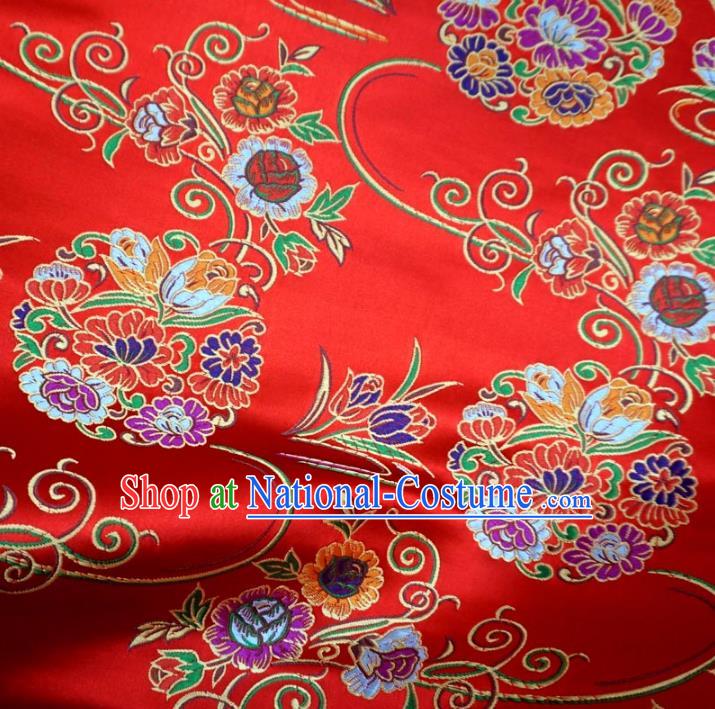 Chinese Traditional Royal Palace Lotus Pattern Design Red Brocade Xiuhe Suit Fabric Ancient Costume Tang Suit Cheongsam Hanfu Material