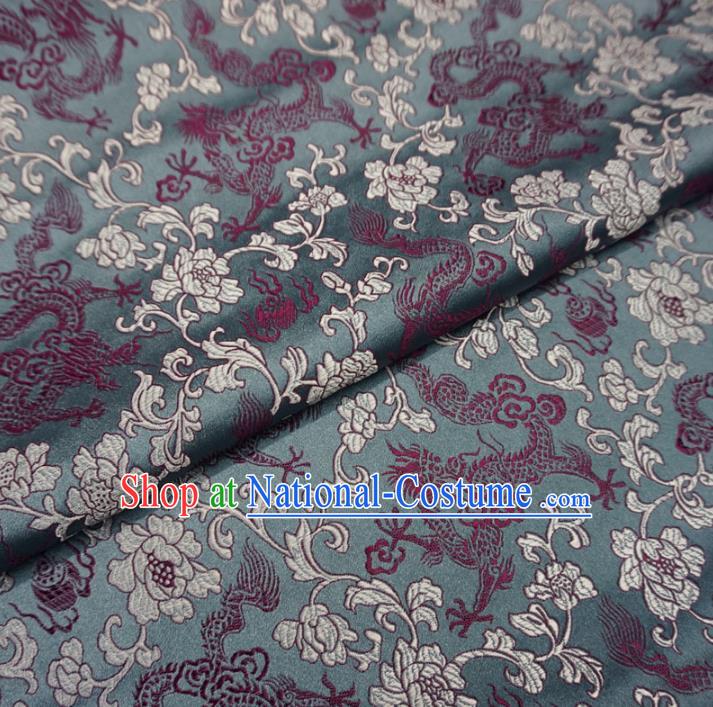 Chinese Traditional Royal Palace Dragons Pattern Design Grey Brocade Fabric Ancient Costume Tang Suit Cheongsam Hanfu Material