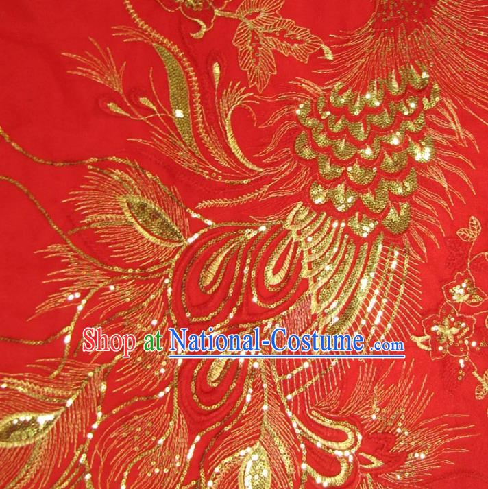 Chinese Traditional Royal Palace Phoenix Pattern Design Red Brocade Fabric Ancient Costume Tang Suit Cheongsam Hanfu Material