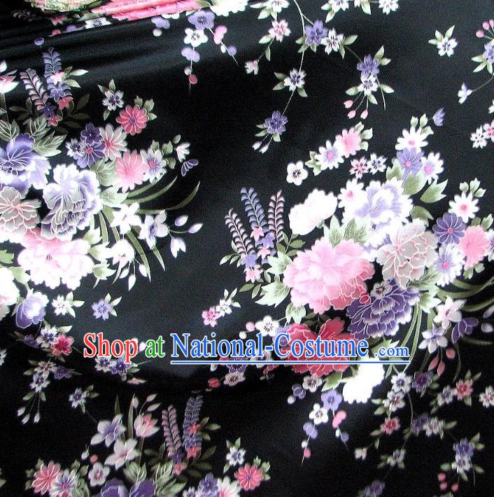 Chinese Traditional Royal Palace Flowers Pattern Design Black Brocade Fabric Ancient Costume Tang Suit Cheongsam Hanfu Material